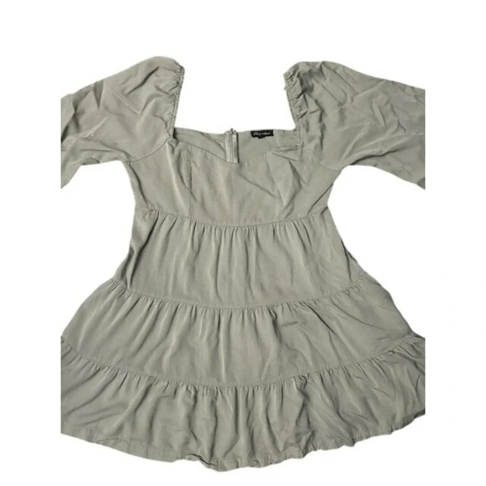 Shinestar Sage Green Tiered Babydoll Dress‎ Peasant Cottagecore Earthy Neutral